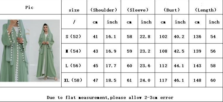 HS6616 Green Flower Stitching Cardigan Two-Piece Set (Including Headscarf)