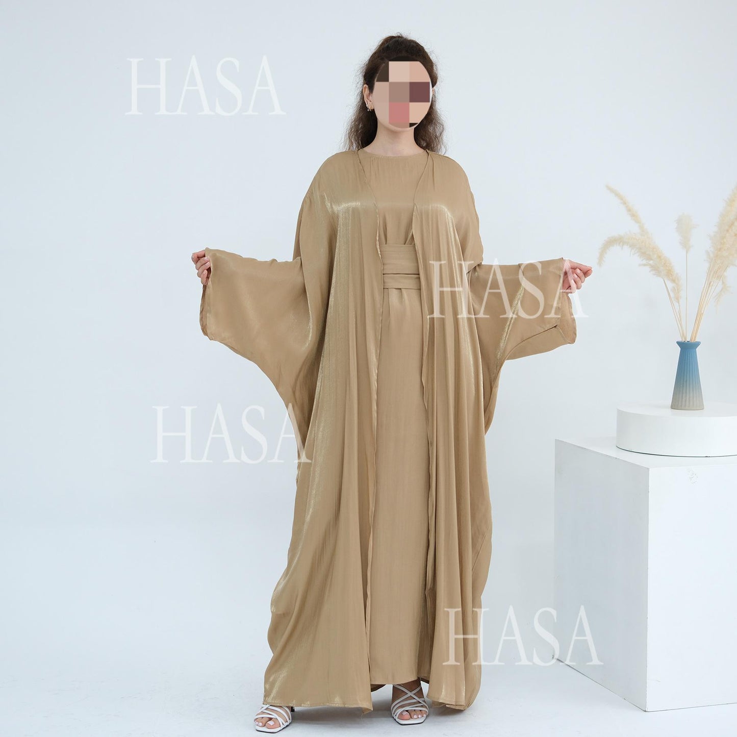 HS6530 Solid color simple two-piece long skirt suit
