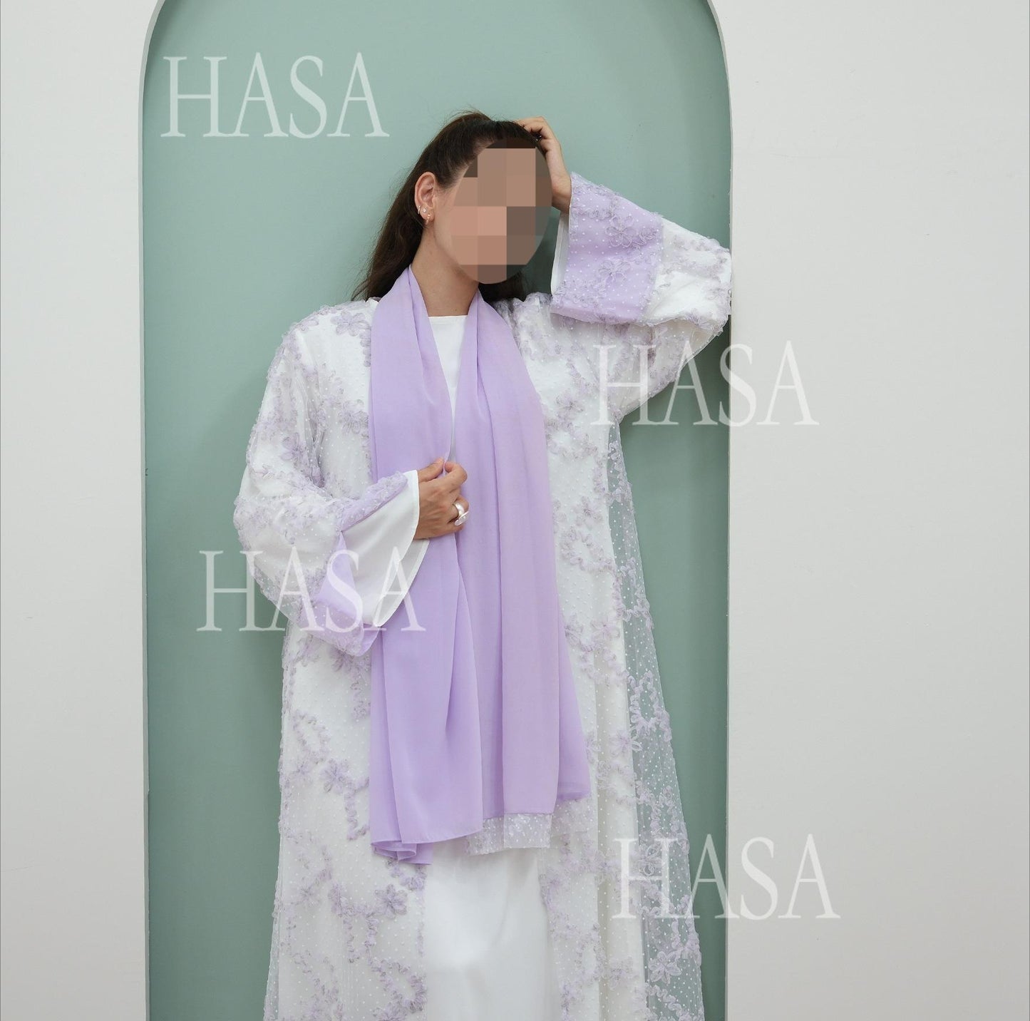 HS6622 3D flower mesh cardigan (optional headscarf and inner layer)