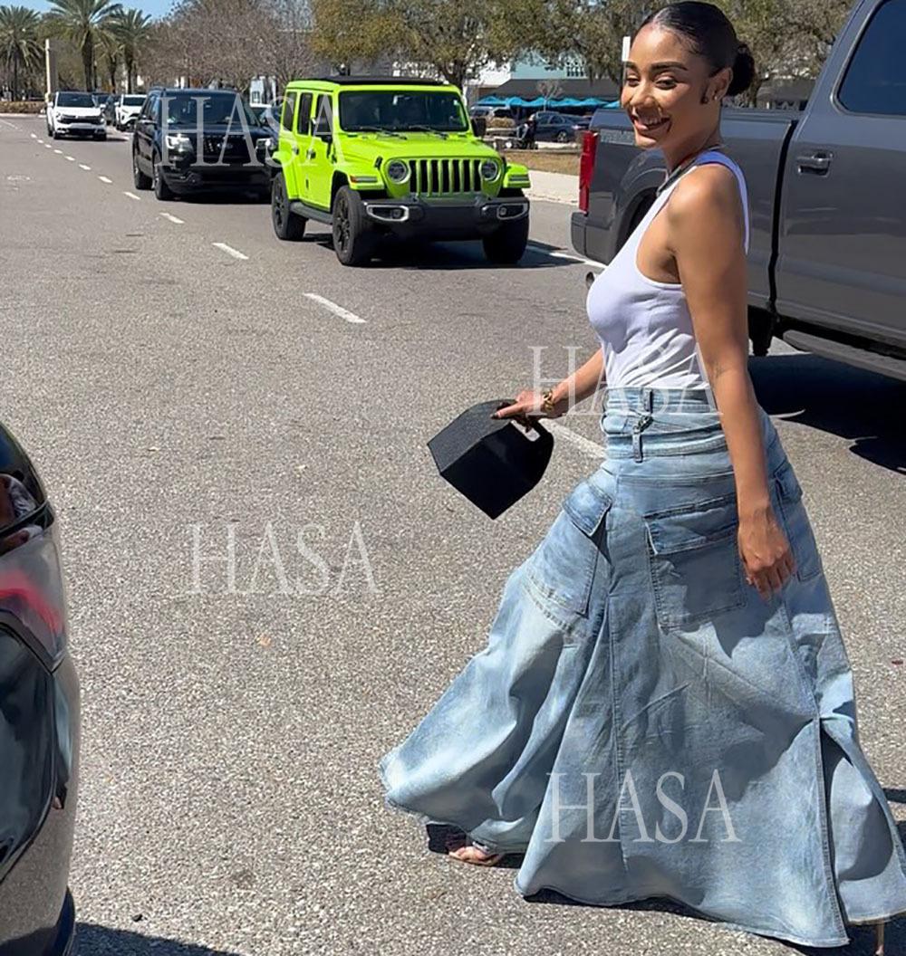 HASA HS6777 Trendy Denim Skirt Pants