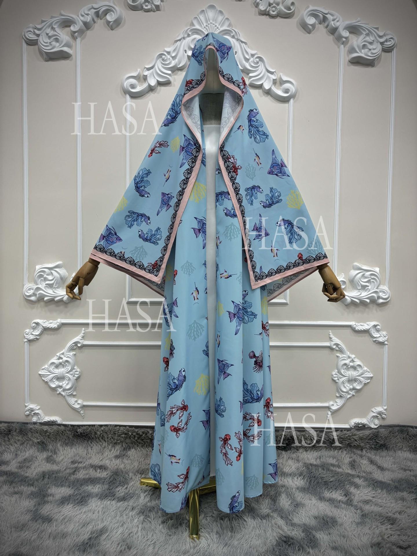 HASA HS6808 Modest Floral Maxi Abaya Cardigan