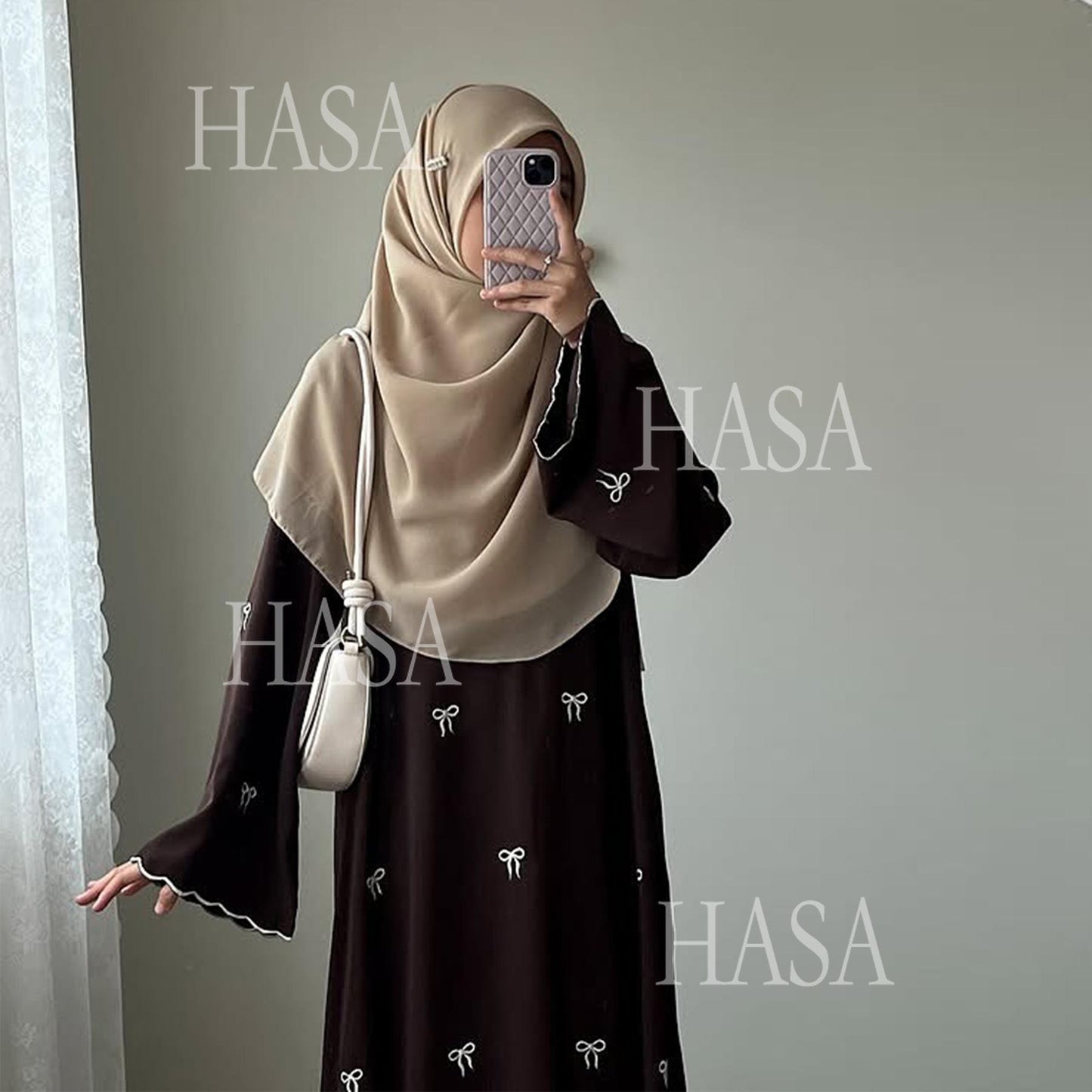 HS6558 Bow Embroidered Long Sleeve Dress - Swing Fashion Style