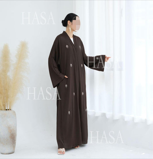 HS6624 Abaya Cardigan with Beaded Lace-up