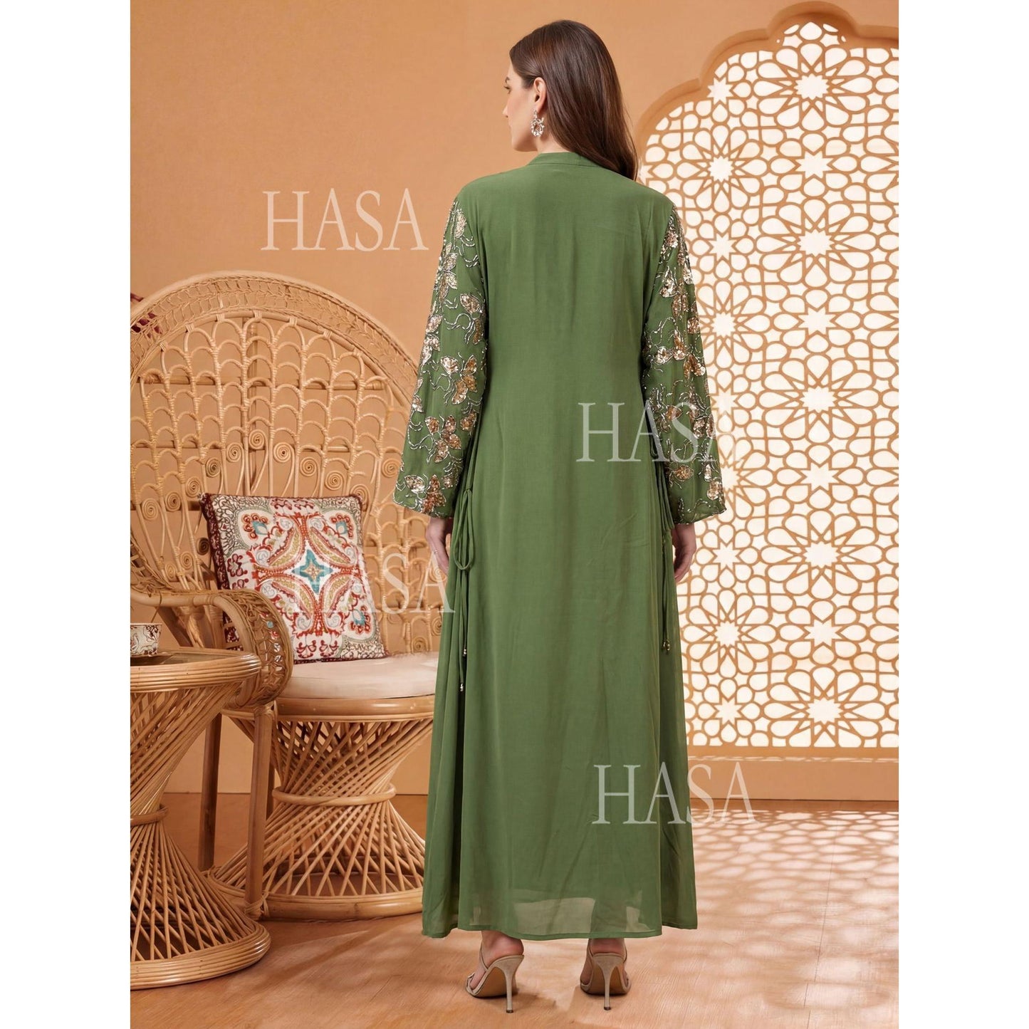 HASA HS6762 Elegant Waist Tie Occasion Abaya