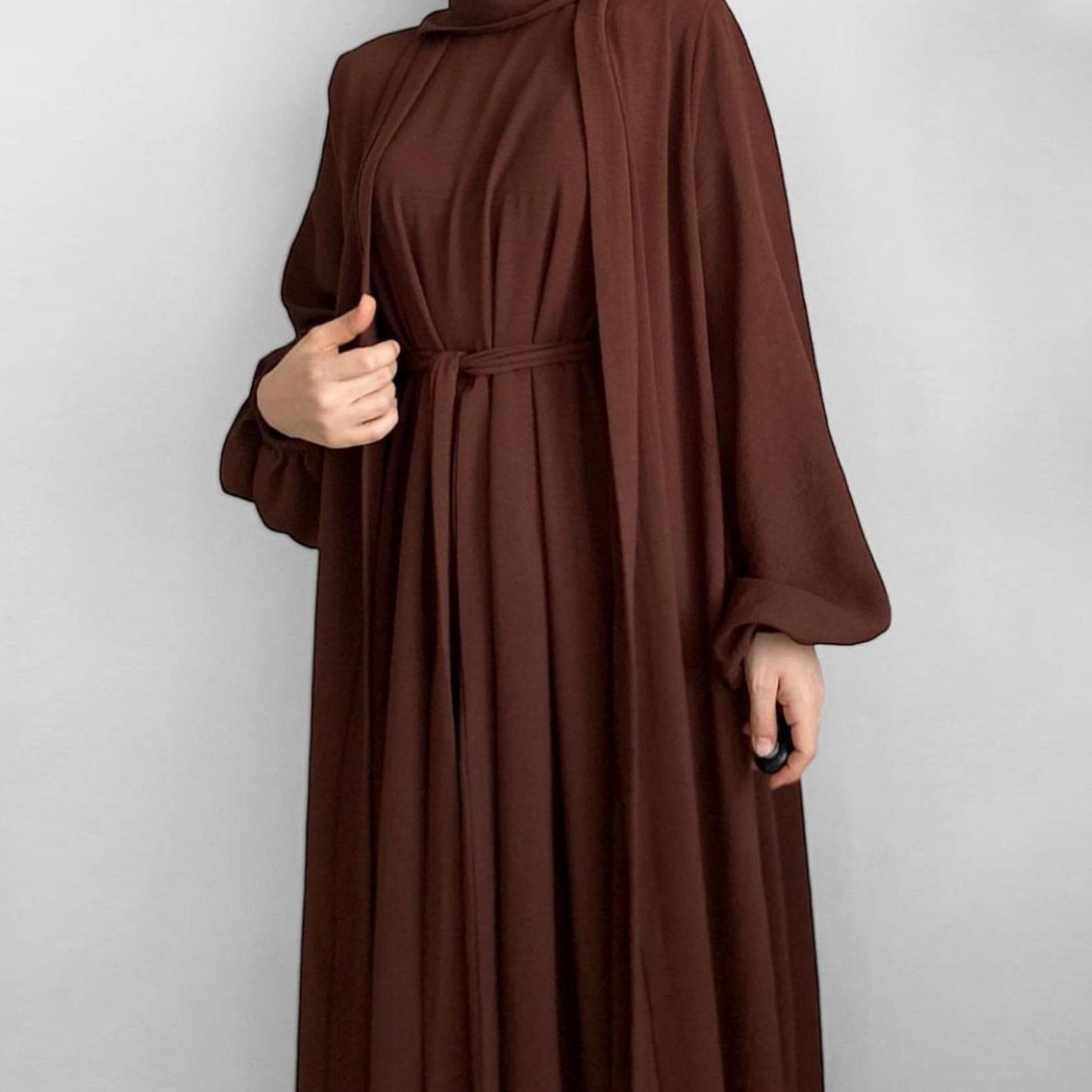 HASASERIES HS0995 3pcs Cardigan+without  Sleeves Inner Dress+Hijab