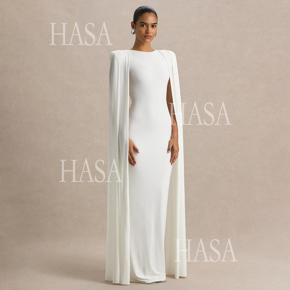 HASA HS6774 Luxury Long Sleeve Cape Style Bodycon Dress
