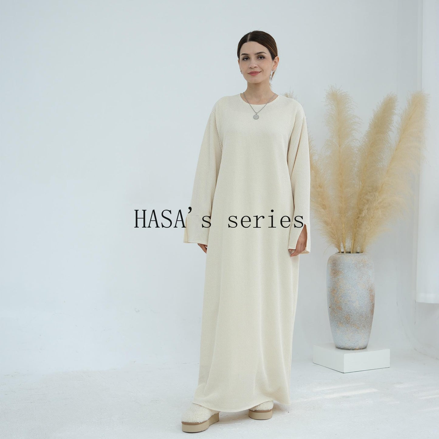 HS5440 Large Sleeve Thick Knitted Sweater Dress - Loose and Elegant Long Dress party  wear red dress thick  thigh 2  part bow  outfits