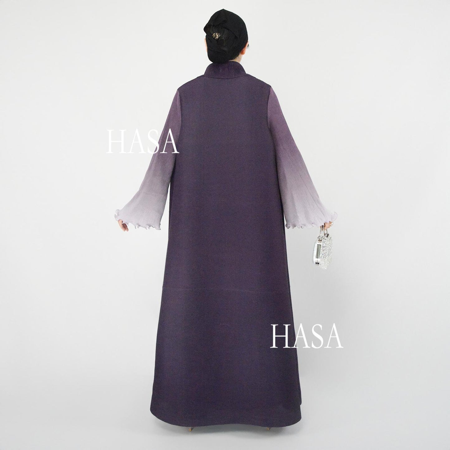 HASA's series HS6360 Summer Ombré Gradient Abaya with Pleats and Fluted Bell Cuffs