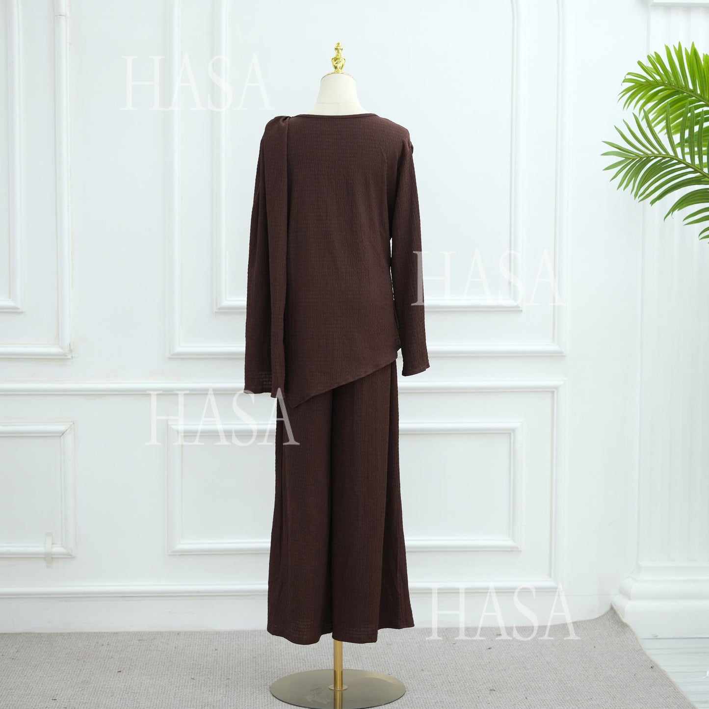 HS6568 Solid Color Design Top + Pants Two-piece Set for Daily Personality Wear