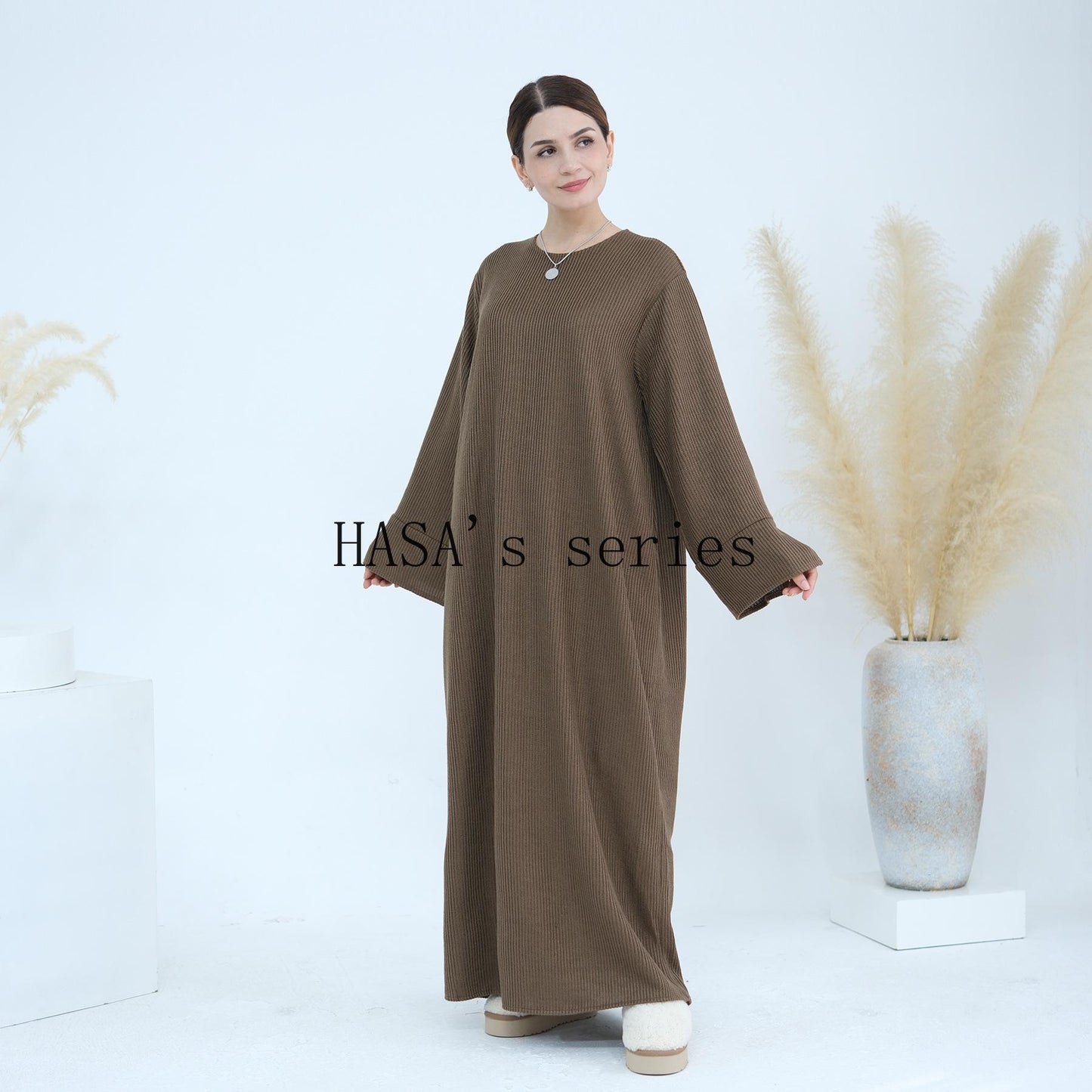 HS5440 Large Sleeve Thick Knitted Sweater Dress - Loose and Elegant Long Dress party  wear red dress thick  thigh 2  part bow  outfits