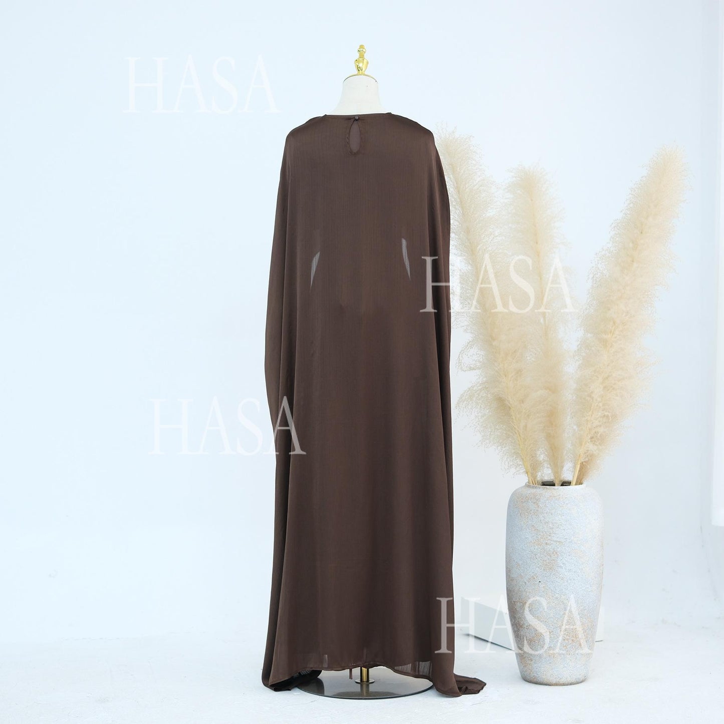 HS5870 Elegant drape two-piece robe dress-Light luxury street style abaya girl