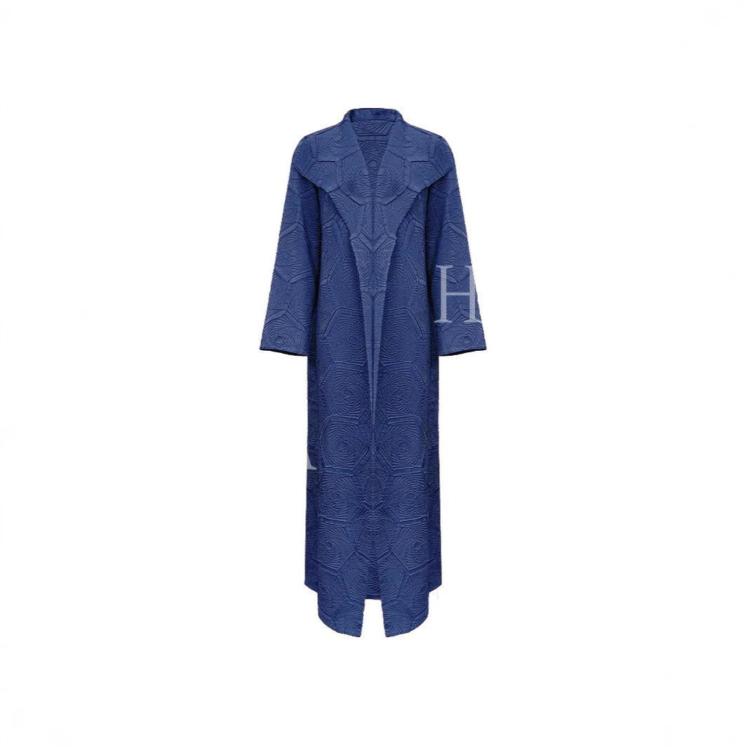 HS6592 Embroidered Pleated Cardigan Jacket - Large Size, Comfortable Mid-Length
