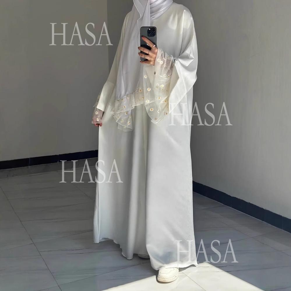 HS6564 Lace Daisy Embellished Long Dress Robe