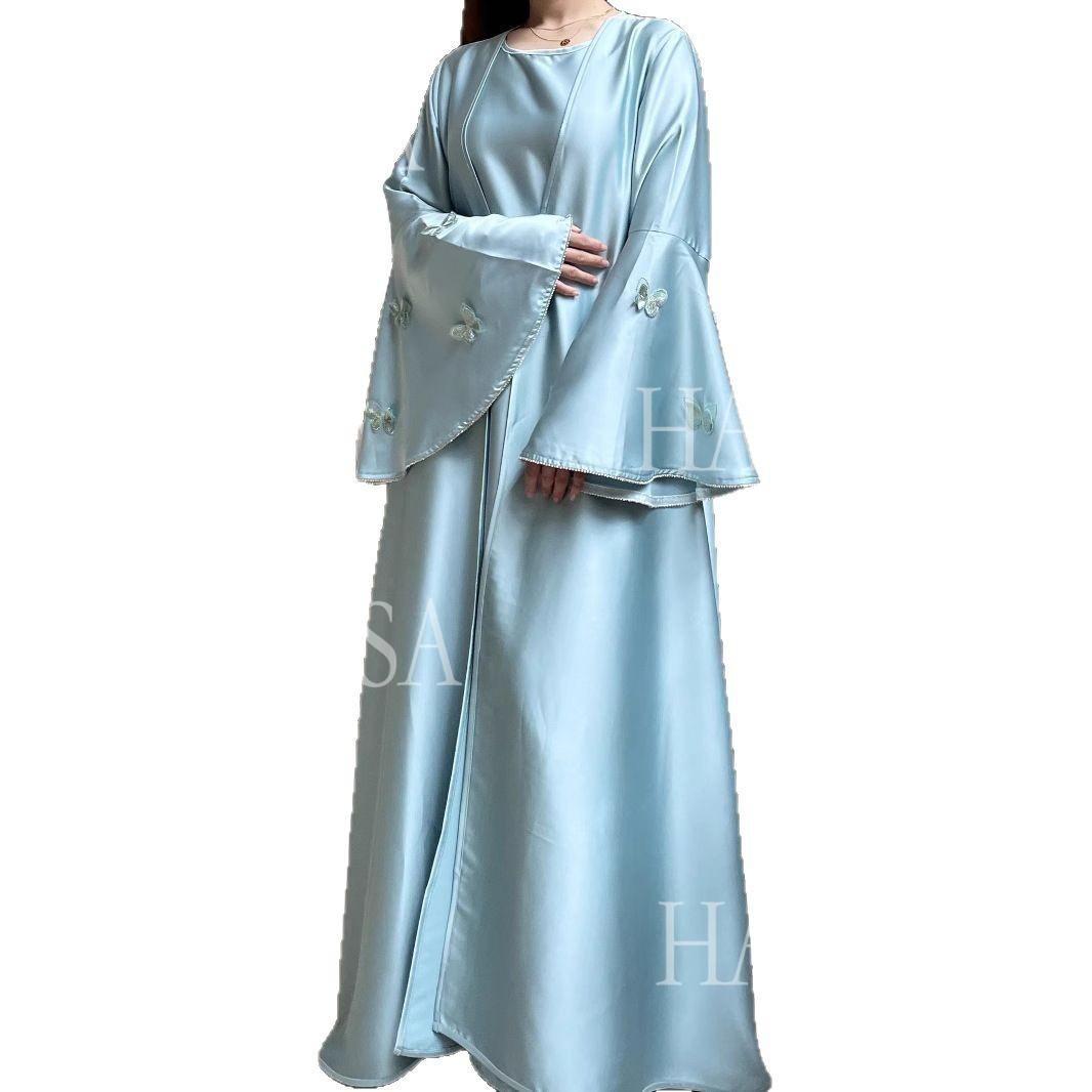HS6480 Satin Butterfly Embroidered Dress Robe, Cardigan Two-piece Design