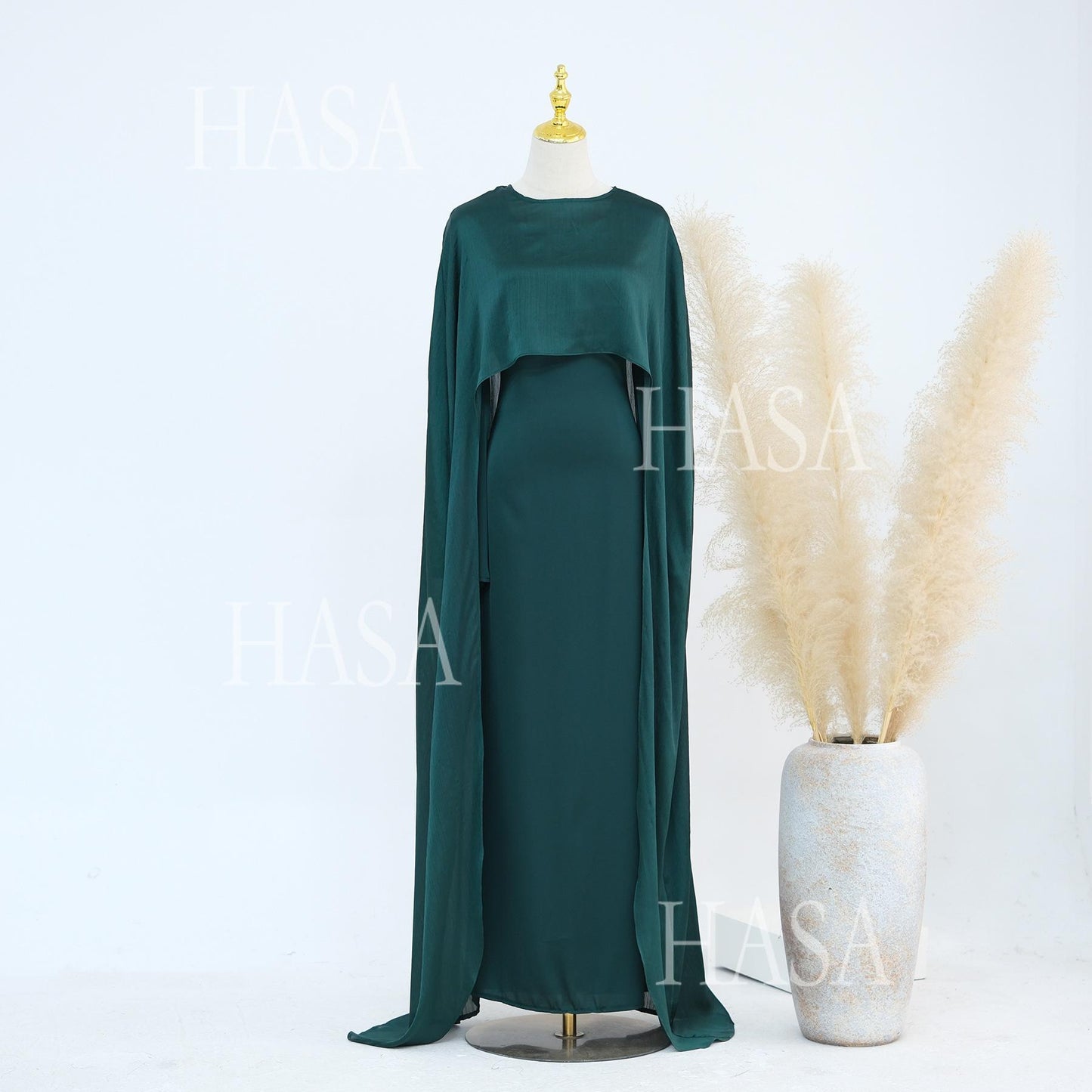 HS5870 Elegant drape two-piece robe dress-Light luxury street style abaya girl