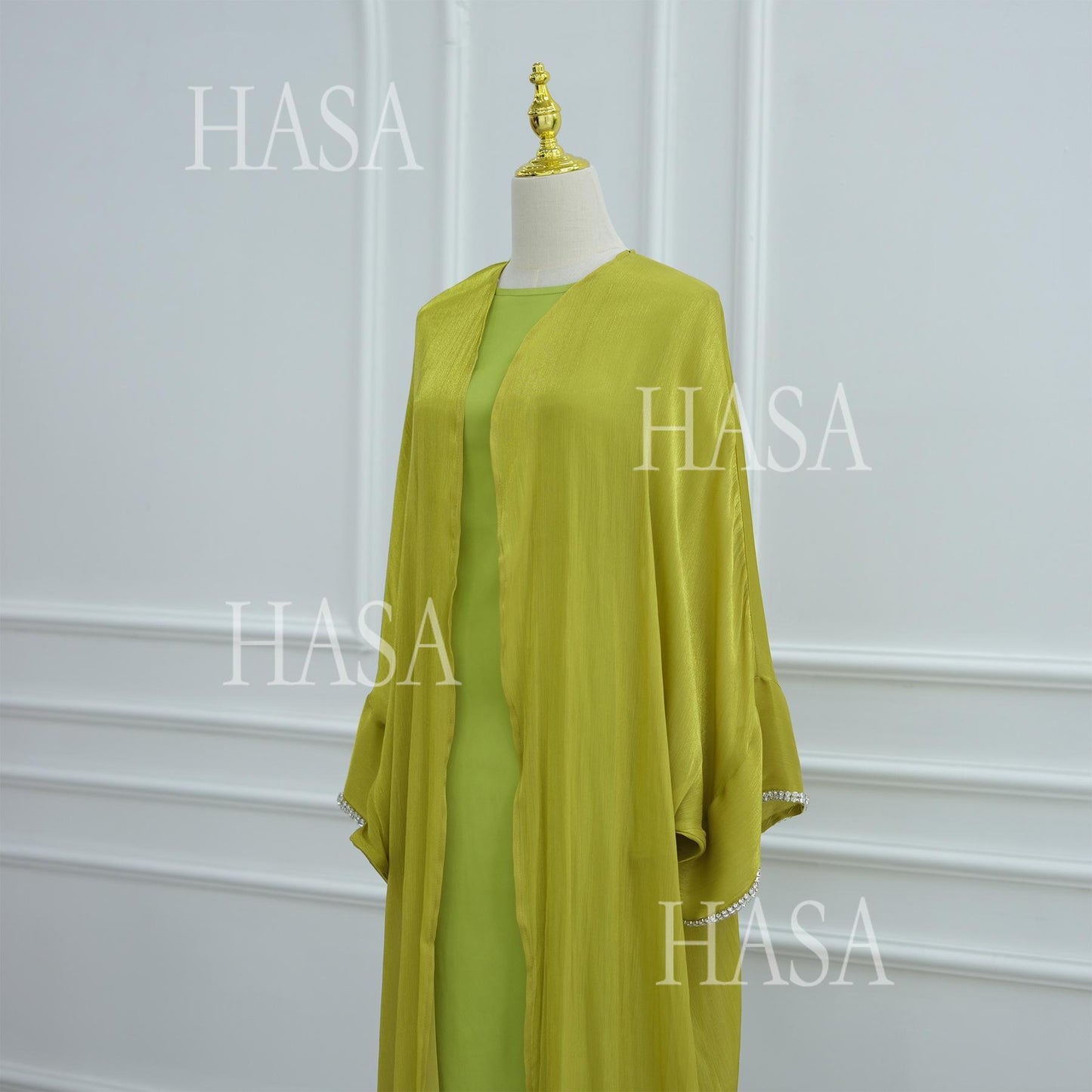 HS6553  Two-Piece Solid Abaya with Beaded Details and Matching Scarf Option