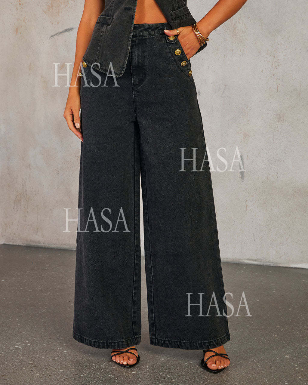 HASA HS6099 Casual Chic Denim Two Piece Outfit for Women