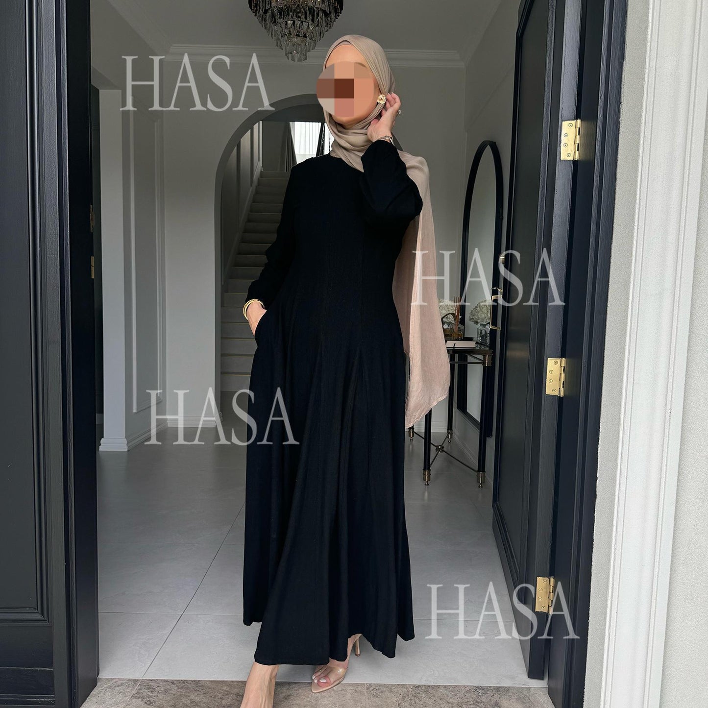 HASA HS5868 Solid Color Swing Comfortable  Dress Robe Waist Cinching
