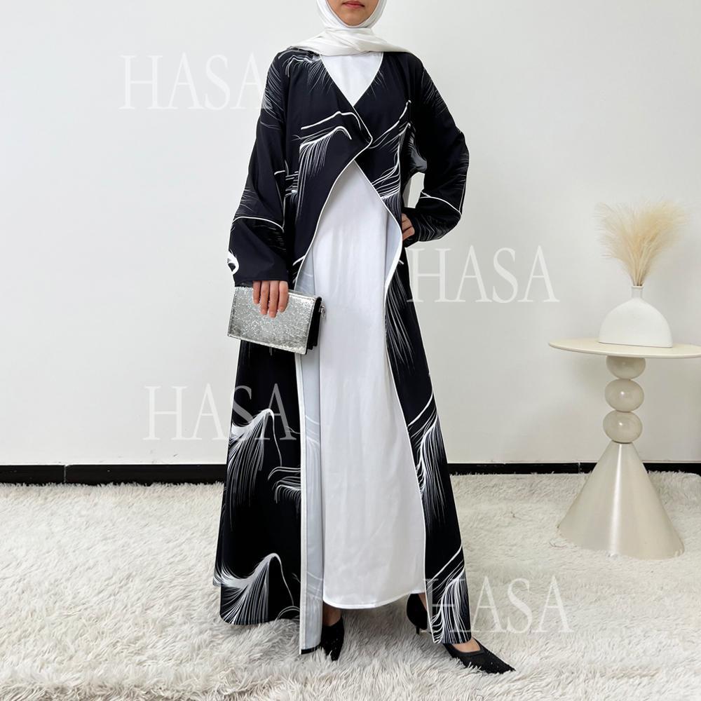 HS6498 Lightweight Printed Long Abaya Suit