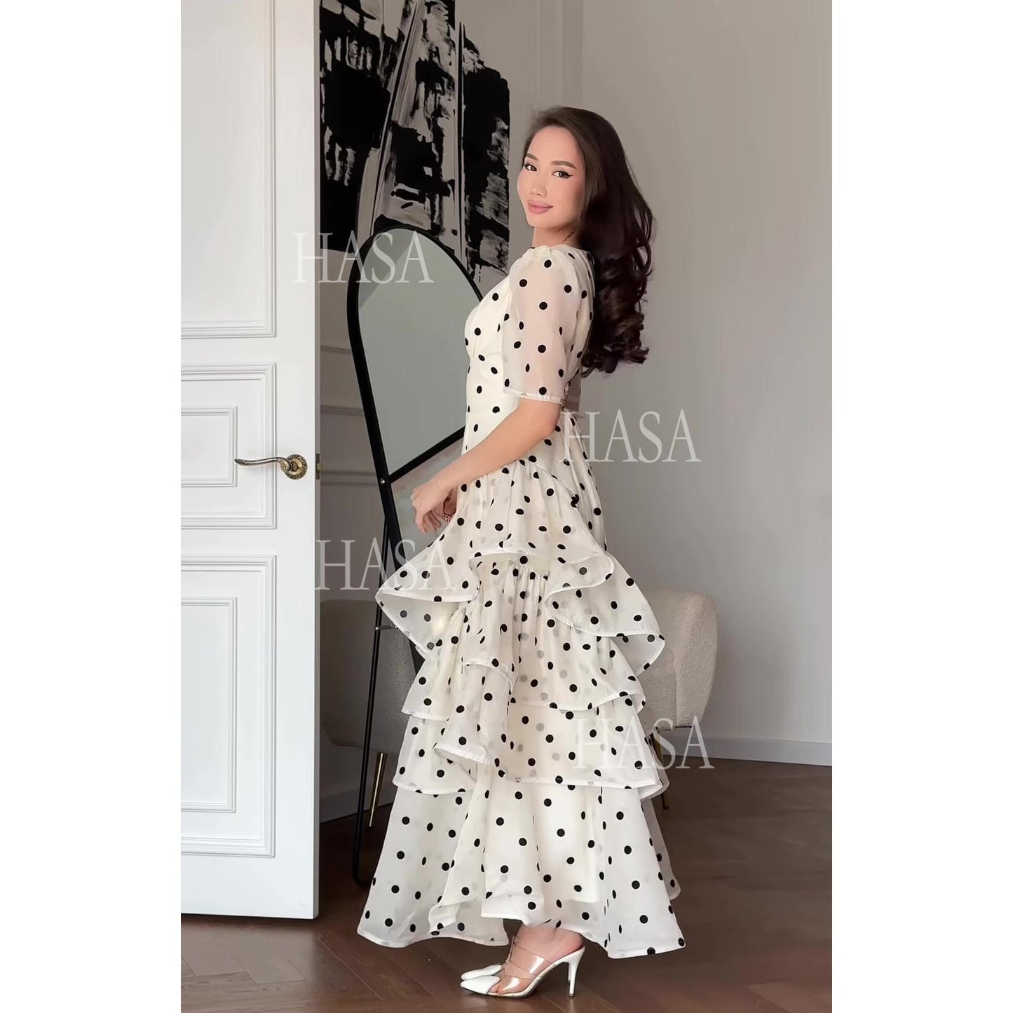 HS6749 Soft Girl Polka Dot Maxi Dress