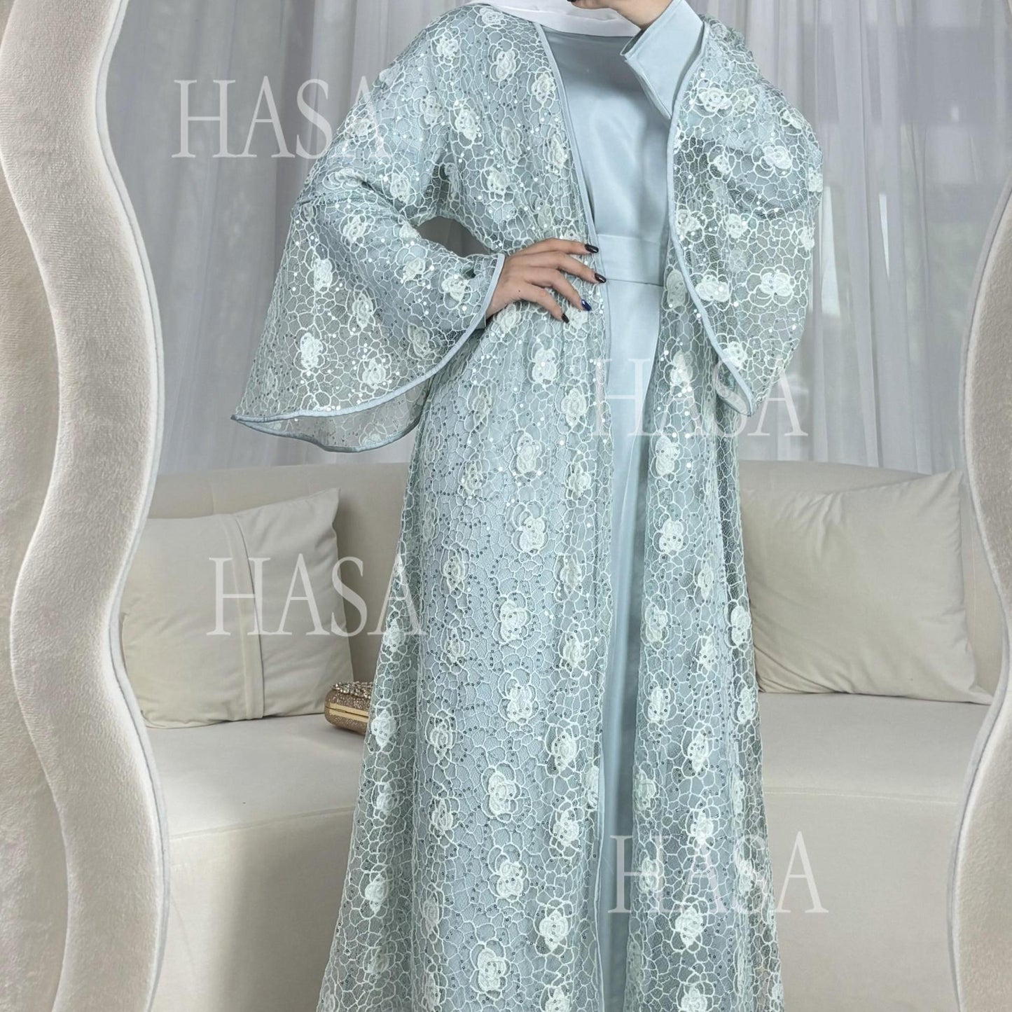 HS6482 Soft Lace Maxi Dress Set, Simple Loose Design