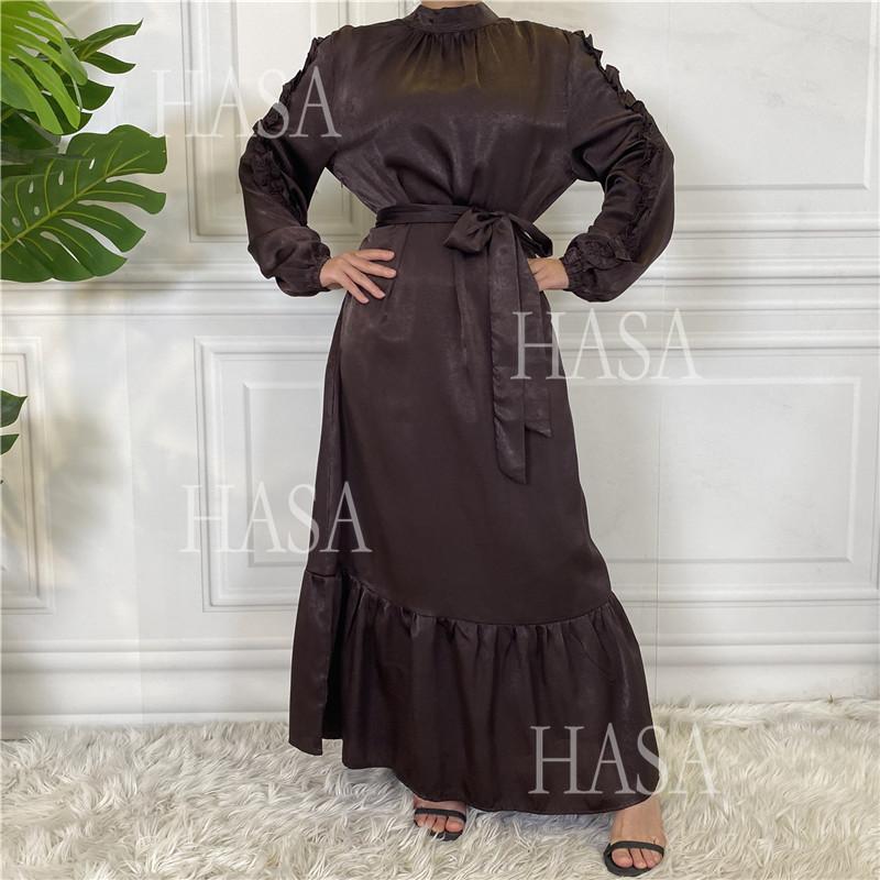 HS6591 Solid Color Turtleneck Long Sleeve Dress with Pleated Waistband