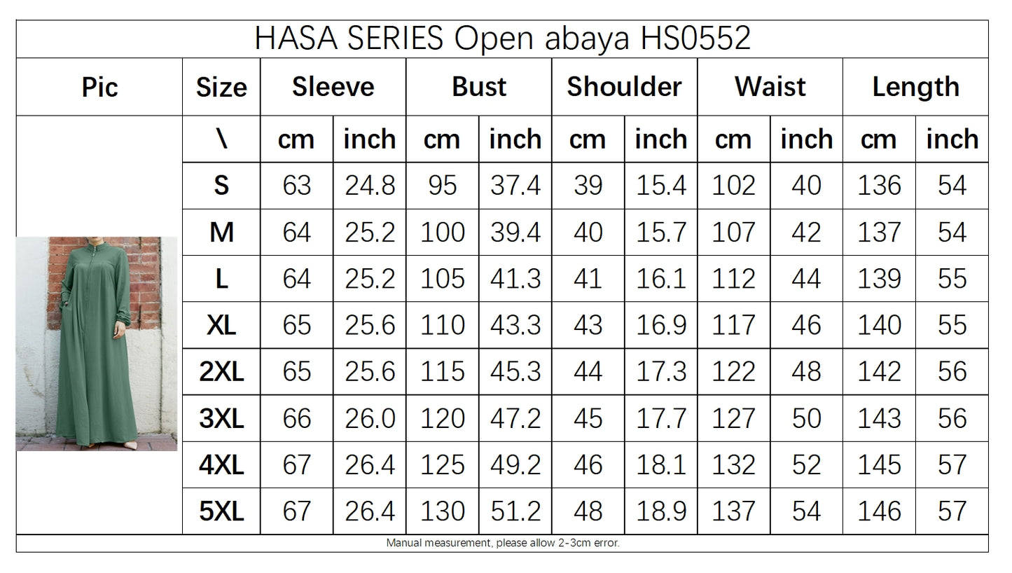 HASASERIES HS0552 Muslim style Arabic style stand-up collar zipper pockets Abaya casual dresses