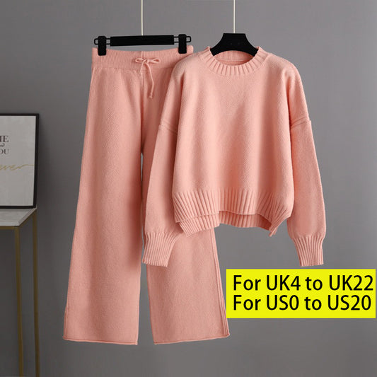 HS0473 New autumn and winter knitted 2 PCS SET crew neck