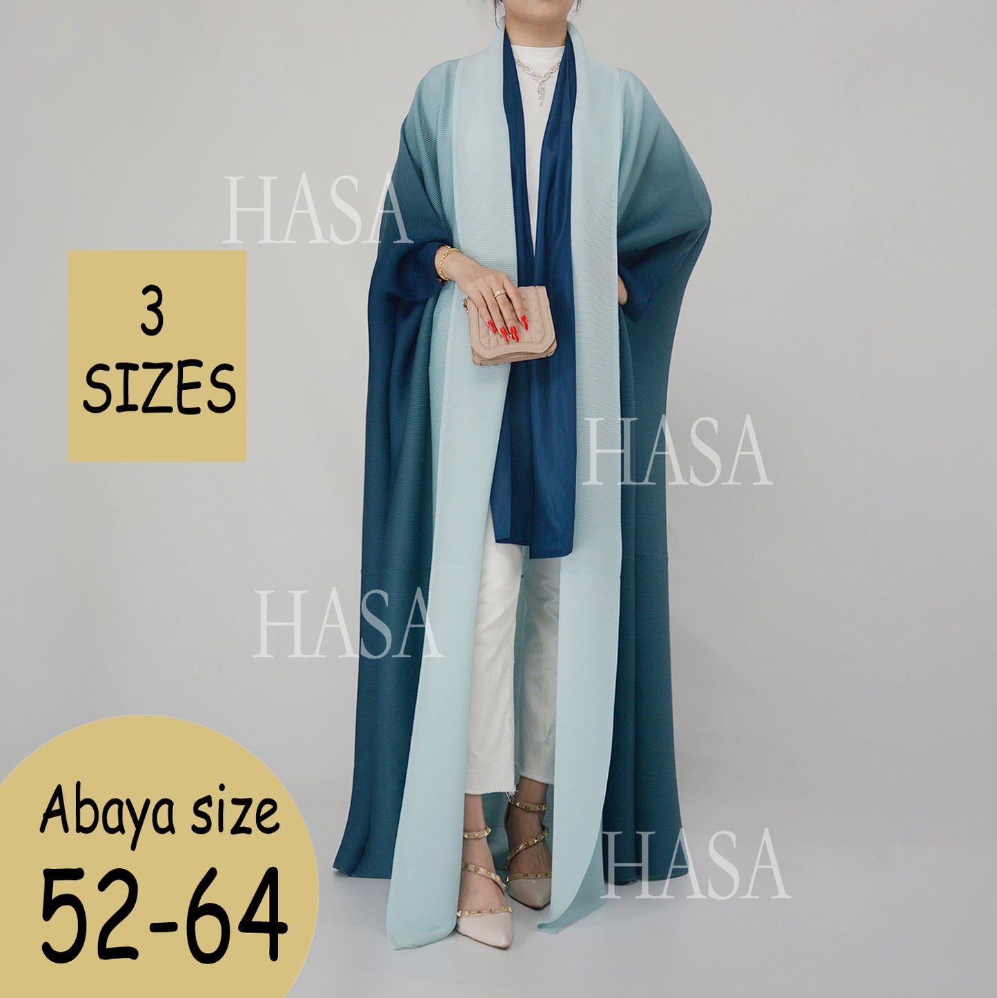 HASA HS1245 Ombré Abaya Loose Fashion Robe with Pleated Patchwork Detailing