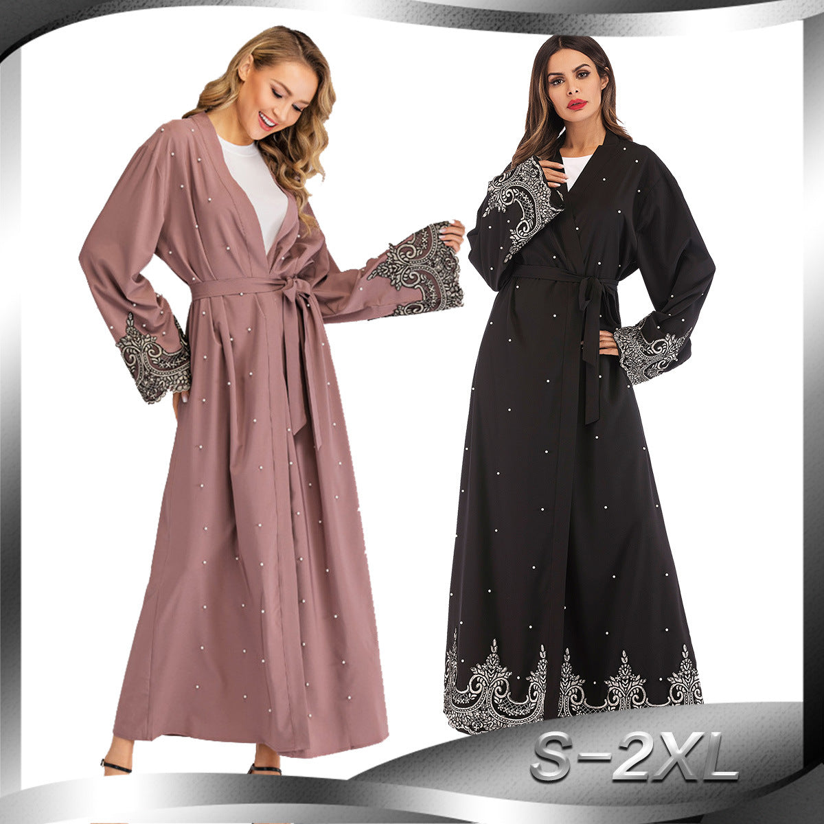 Muslim Long Sleeve Embroidered Beaded Robe Women Arabian Long Cardigan