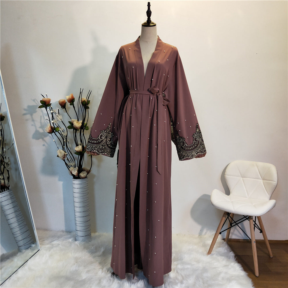 Muslim Long Sleeve Embroidered Beaded Robe Women Arabian Long Cardigan