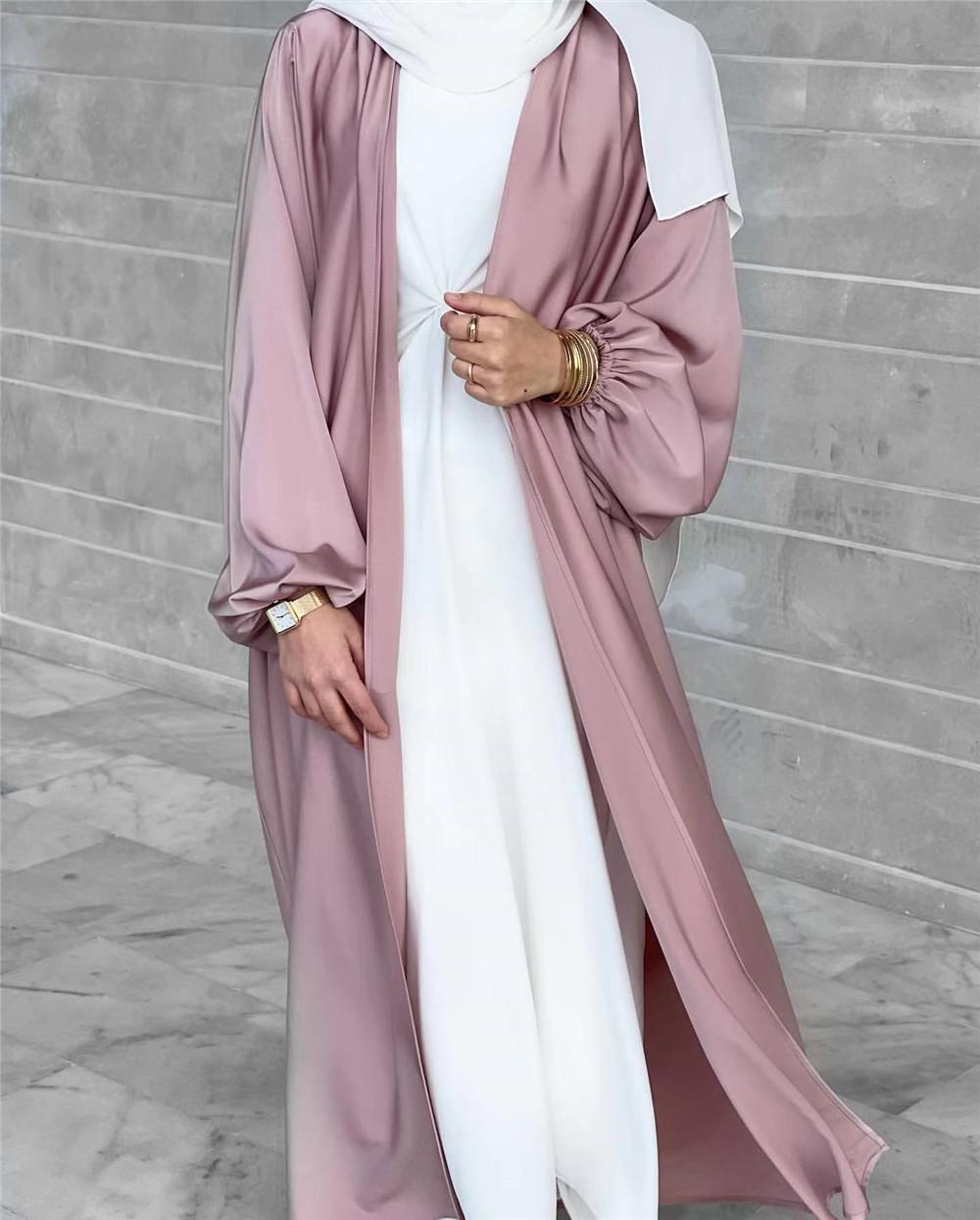 HS0481 solid color satin coat open abaya