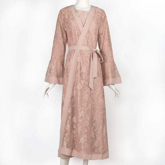 Ensemble deux pièces abaya longue robe brodée 