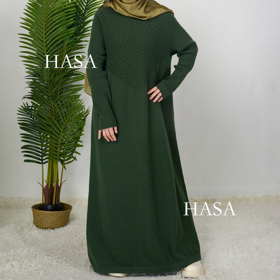 HS0271 Muslim Winter Premium Thick Anti Cold Plush Long Knitted Dress Abaya
