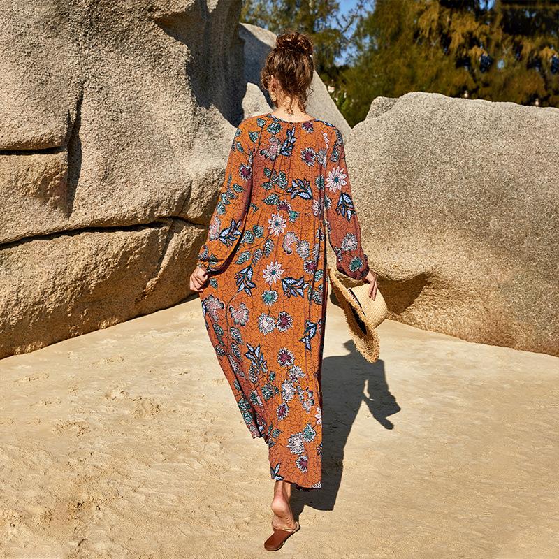 HS10032 Robe d'été en rayonne à col carré et taille haute 