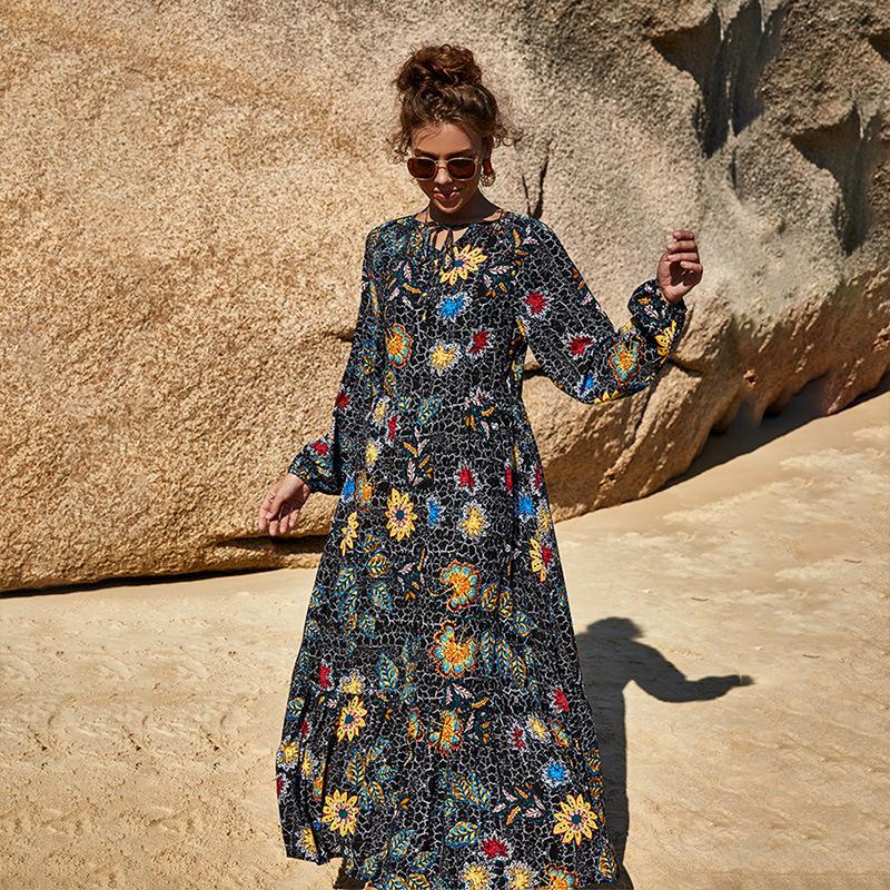 HS10032 Robe d'été en rayonne à col carré et taille haute 