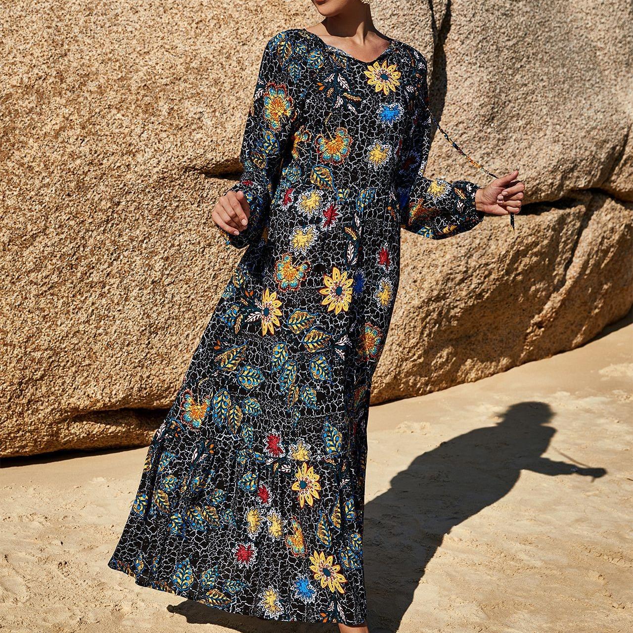 HS10032 Robe d'été en rayonne à col carré et taille haute 