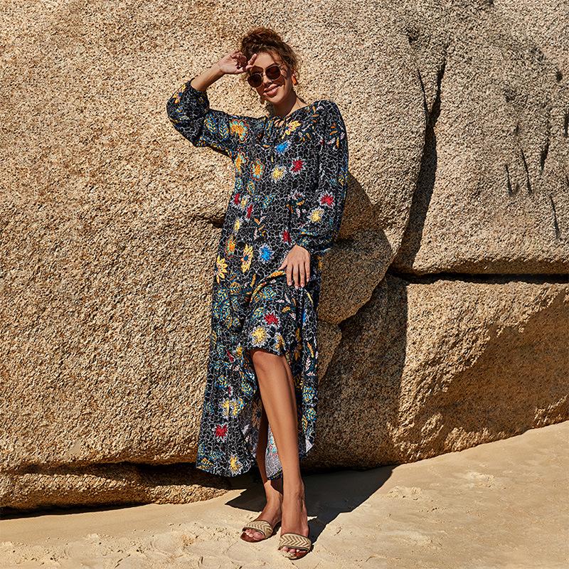 HS10032 Robe d'été en rayonne à col carré et taille haute 
