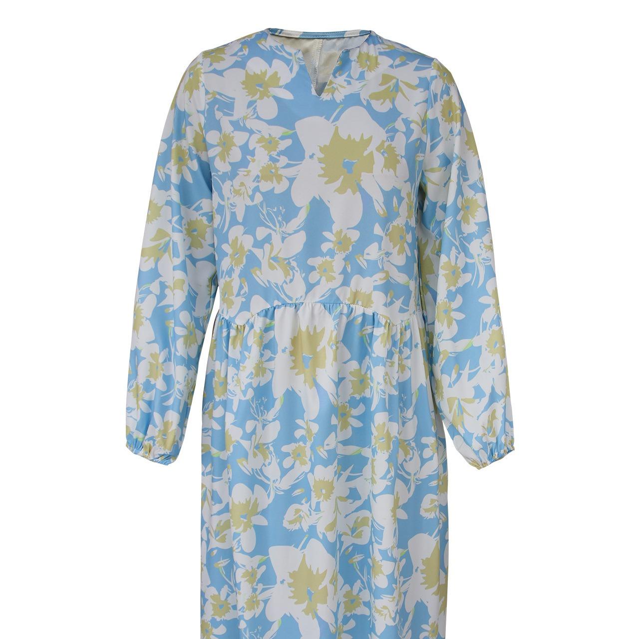 HS10033 polyester V-neck floral dress long dress