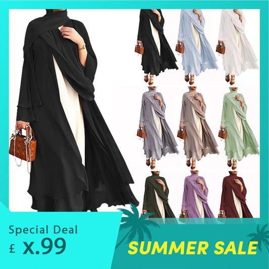 #HS10073  Soft and flowy chiffon plus size women's dress cardigan with hijab