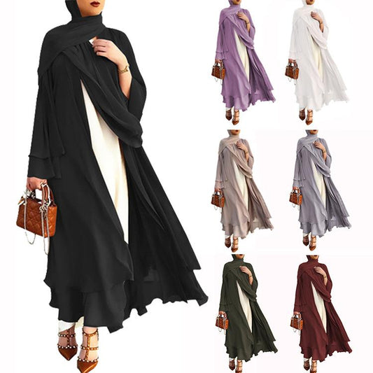 #HS10073  Soft and flowy chiffon plus size women's dress cardigan with hijab