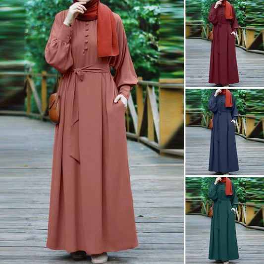 عباية إسلامية HS0272 بتصميم أزرار فستان طويل سادة
