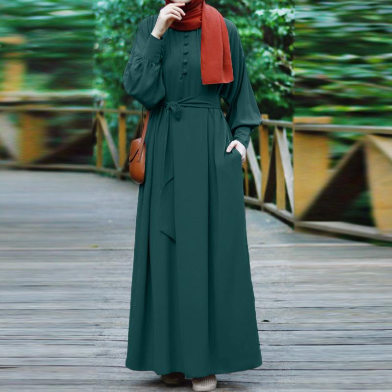 عباية إسلامية HS0272 بتصميم أزرار فستان طويل سادة