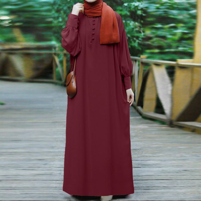 عباية إسلامية HS0272 بتصميم أزرار فستان طويل سادة