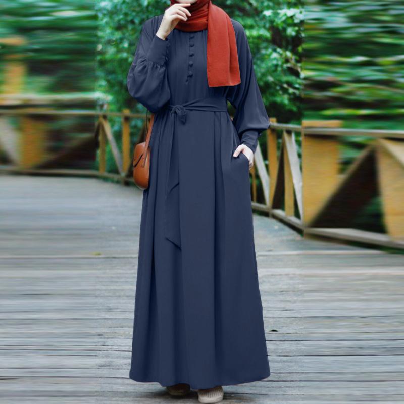 عباية إسلامية HS0272 بتصميم أزرار فستان طويل سادة