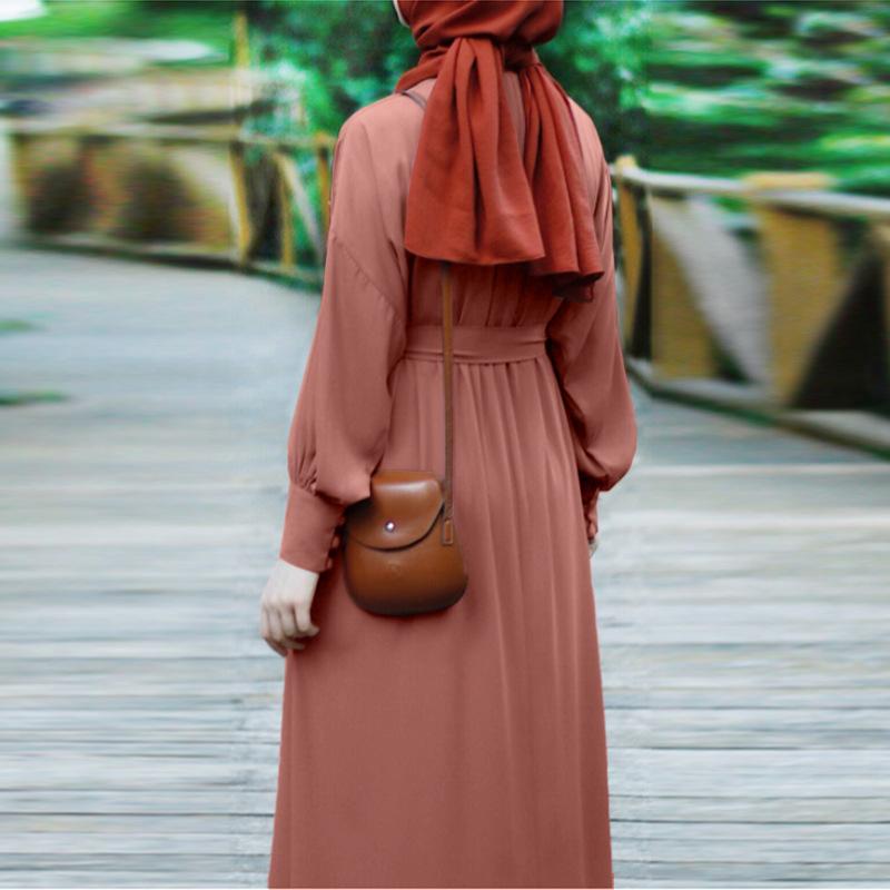 عباية إسلامية HS0272 بتصميم أزرار فستان طويل سادة