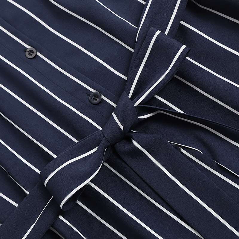 HS0270 Muslim Abaya Casual Temperament Women's Striped Blouse Maxi Dress