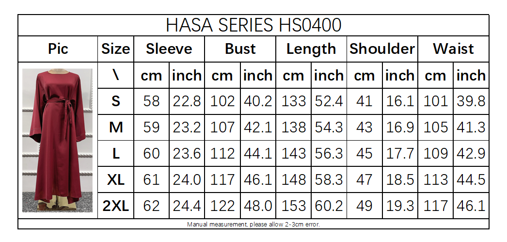 فستان HS0400 من الشرق الأوسط وتركيا بلون واحد ومقاس كبير