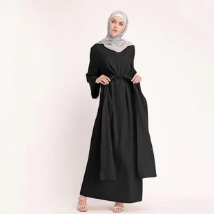 فستان إسلامي أنيق بربطة عنق فستان طويل للنساء تنورة طويلة 